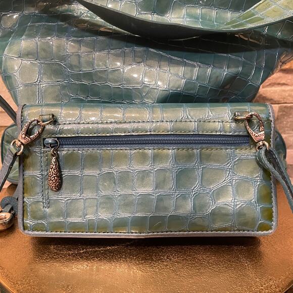 Brighton Cher Croc-Embossed Shoulder Bag Set | Turquoise Patent, Wallet + Strap - Picture 4 of 16